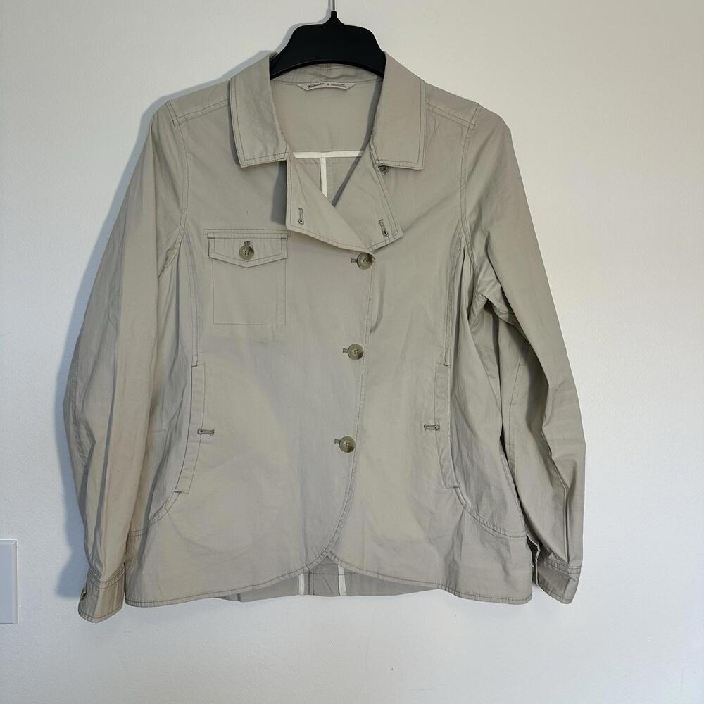 Woolrich Safari Jacket Womens Large Khaki Cotton Pockets Lightweight Button